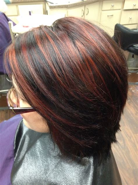 brown hair with red highlights on short hair|reddish highlights on brown hair.